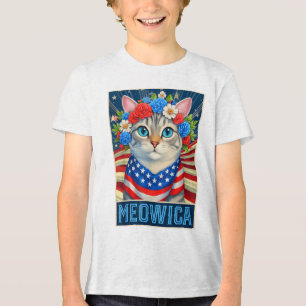 Camiseta Funny 4 De Julho Meowica Kitty Cat Flag American