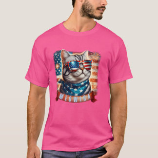 Camiseta Funny 4 de julho Meowica Patriotic American Flag