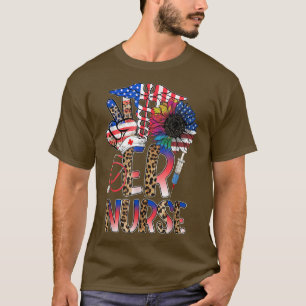 Camiseta Funny 4th of July Leopard Sunflower Er Nurse Ameri
