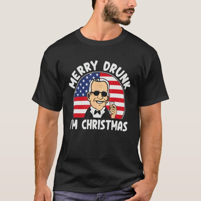 Camiseta Funny 4th of July Merry Drunk I'm Christmas Men &  (Frente)