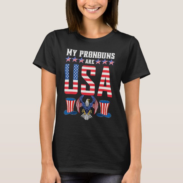 Camiseta Funny 4th of july my pronouns are USA_1 (Frente)