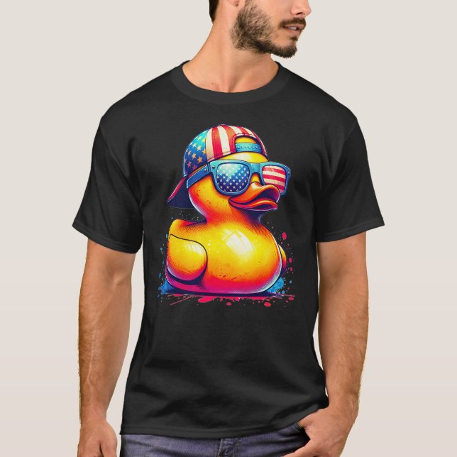 Camiseta Funny 4th Of July Patriotic Rubber Duck USA Flag F (Frente)