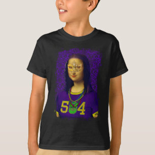 Camiseta Funny 504 Nova Orleans Mardi Gras Mona Lisa Mashup