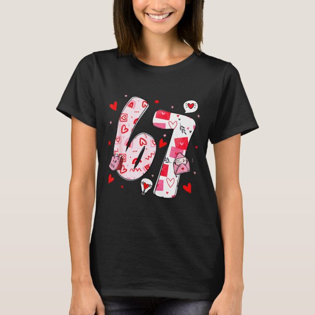 Camiseta Funny 67 Meme Six Seven 6 7 Valentine Hearts  (Frente)