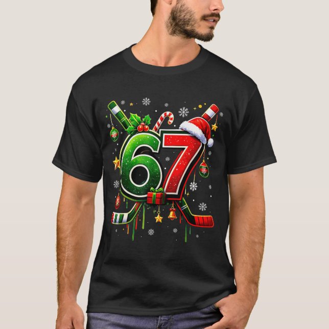 Camiseta Funny 67 Six Seven Christmas Ice Hockey  (Frente)
