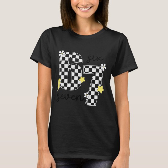 Camiseta Funny 67 Six Seven Meme Slang 6-7 Checkered Number (Frente)