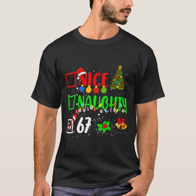 Camiseta Funny 6-7 Meme Nice Naughty 67 Christmas Brain Rot (Frente)