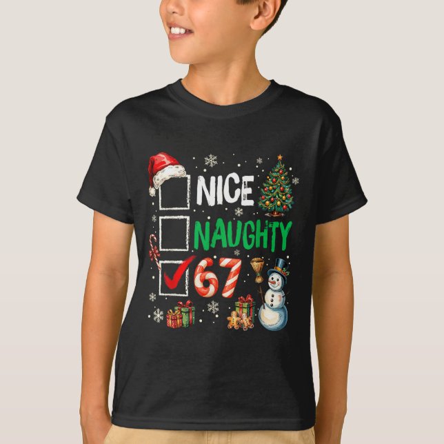 Camiseta Funny 6-7 Meme Nice Naughty 67 Christmas Brain Rot (Frente)