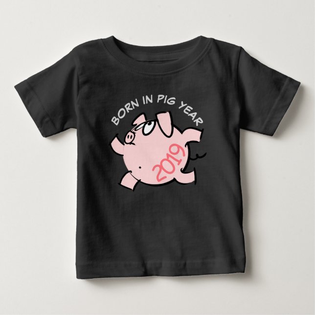 Camiseta Funny 6 Cartoon Illustration Pink Pig 2019 Baby T (Frente)