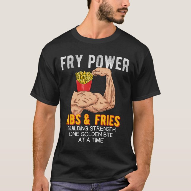 Camiseta Funny Abs Exerce Fries Franceses Construção Muscul (Frente)