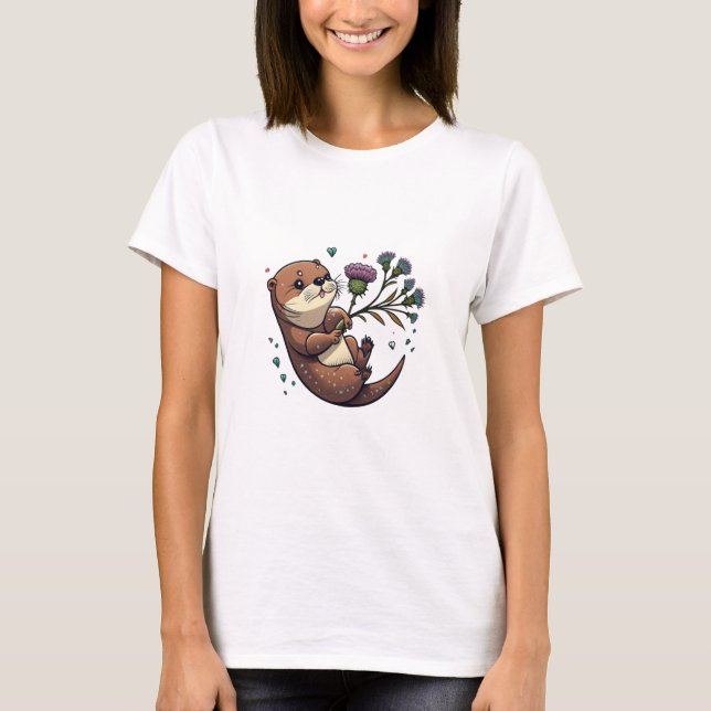 Camiseta Funny AI gerou lontra e thistle (Frente)