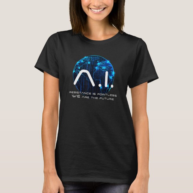 Camiseta Funny AI Singularidade Teoria da Conspiração Máqui (Frente)