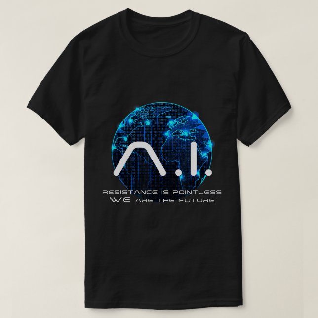 Camiseta Funny AI Singularidade Teoria da Conspiração Máqui (Frente do Design)