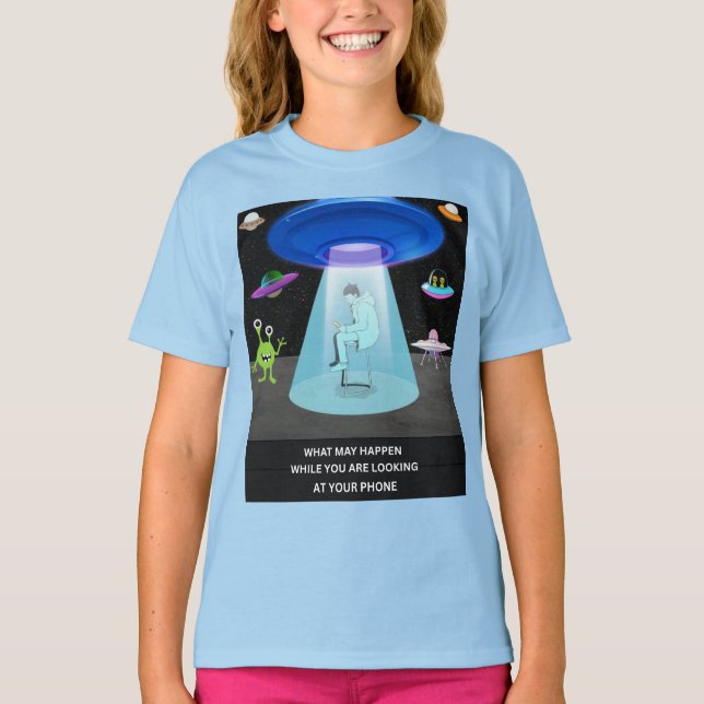 Camiseta Funny Alien Abduction Phone Distraction Sci-Fi  (Frente)