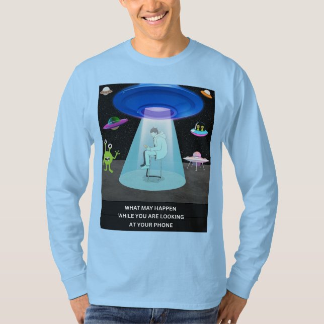 Camiseta Funny Alien Abduction Phone Distraction Sci-Fi Hum (Frente)