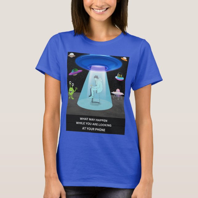Camiseta Funny Alien Abduction Phone Distraction Sci-Fi Hum (Frente)