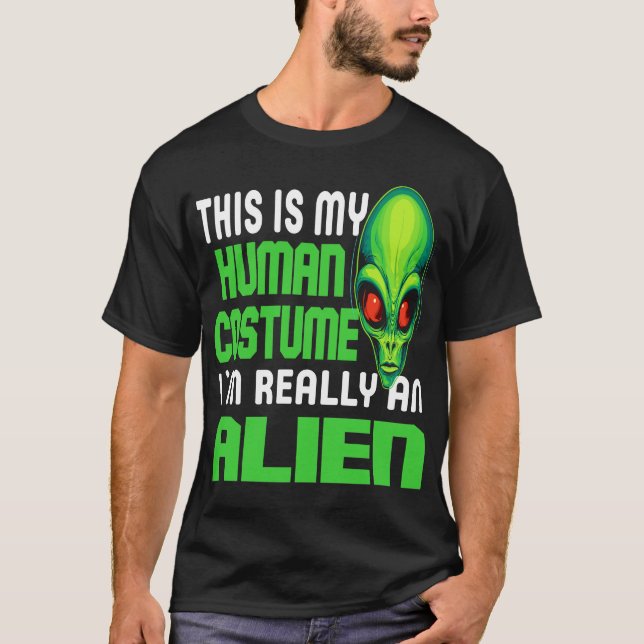 Camiseta Funny Alien Lover Human Costume UFO Halloween Joke (Frente)