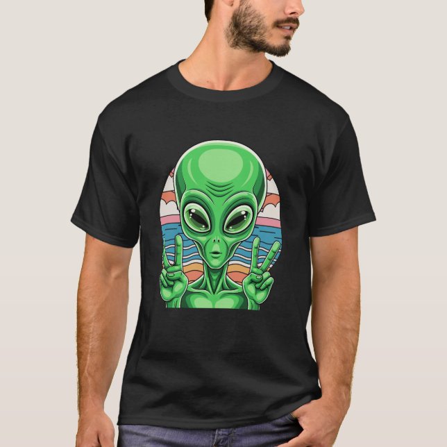 Camiseta Funny Alien Peace Sign Area 51 Design (Frente)