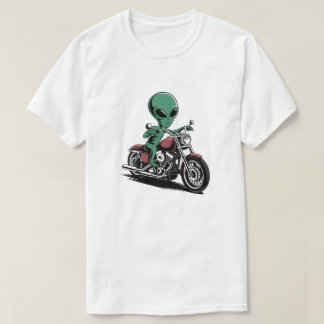 Camiseta Funny Alien Riding Motorcycle