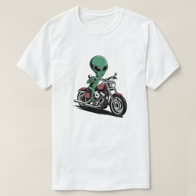 Camiseta Funny Alien Riding Motorcycle (Frente do Design)