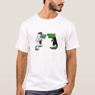 Camiseta Funny Alligator Bride e Groom Cartoon