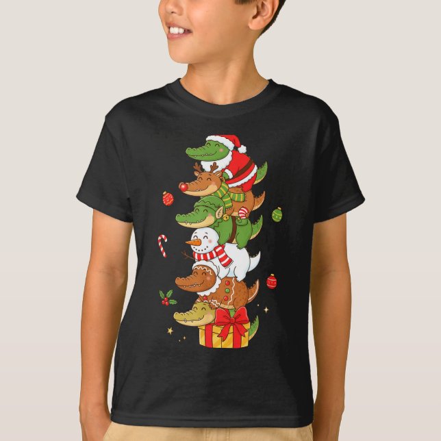 Camiseta Funny Alligator Santa Elf Snowman Christmas Womens (Frente)