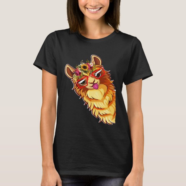 Camiseta Funny Alpaca with Sunglasses Cute Animals for Wome (Frente)