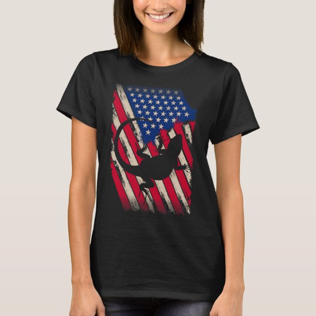 Camiseta Funny America Beared Dragon American Flag Happy 4 (Frente)