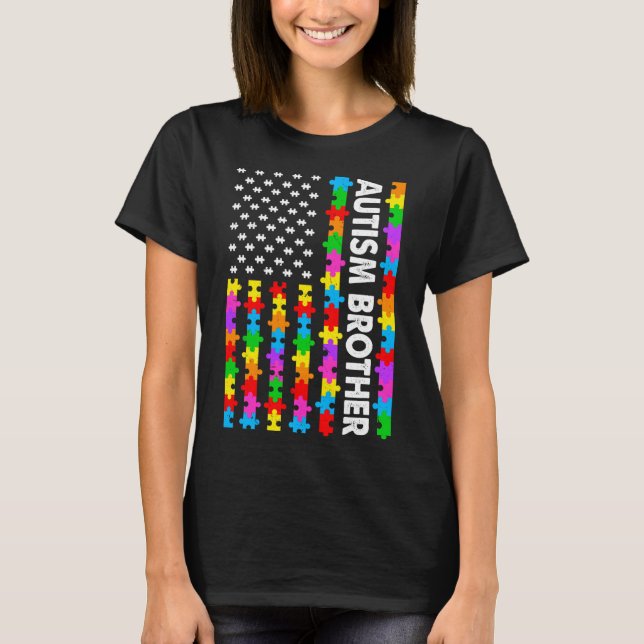 Camiseta Funny American Flag Autism Irmão Autism Awarenes (Frente)