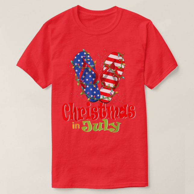 Camiseta Funny American Flag Chinelos Xmas Lights Christy (Frente do Design)