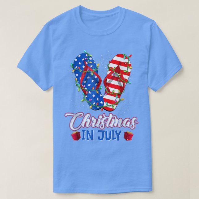 Camiseta Funny American Flag Chinelos Xmas Lights Christy (Frente do Design)
