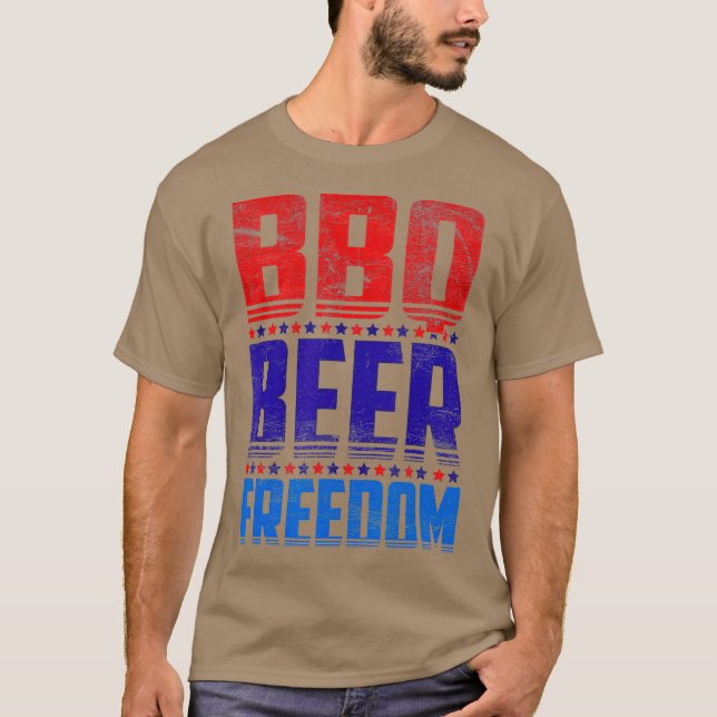 Camiseta Funny American Flag USA CHURRASCO Beer Freedom Gri (Frente)