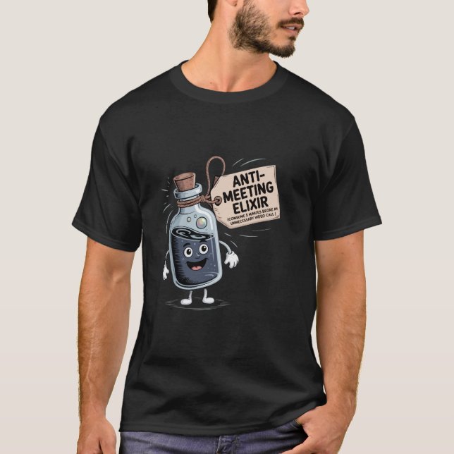 Camiseta Funny Anti-Meeting Elixir | Retro Cartoon Office H (Frente)