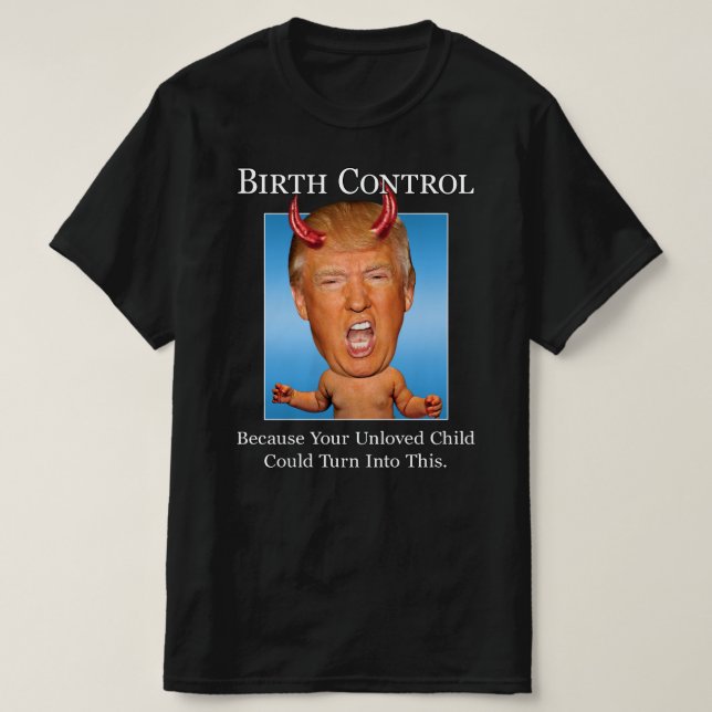 Camiseta Funny Anti Trump Man Baby Devil Birds Control (Frente do Design)