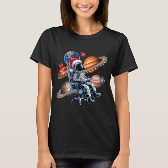 Camiseta Funny Astronaut Christmas Space Lights Santa Hat P (Frente)