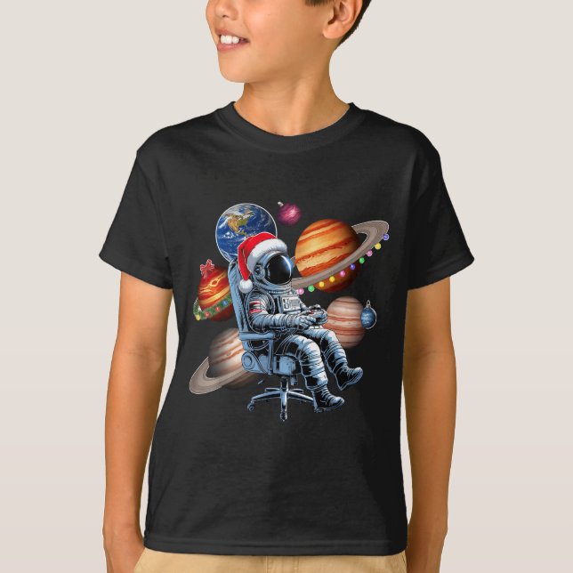 Camiseta Funny Astronaut Christmas Space Lights Santa Hat P (Frente)