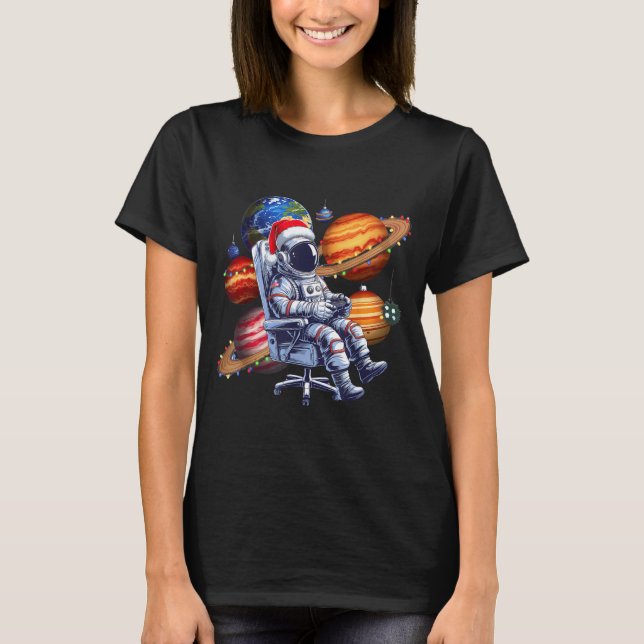 Camiseta Funny Astronaut Christmas Space Lights Santa Hat P (Frente)