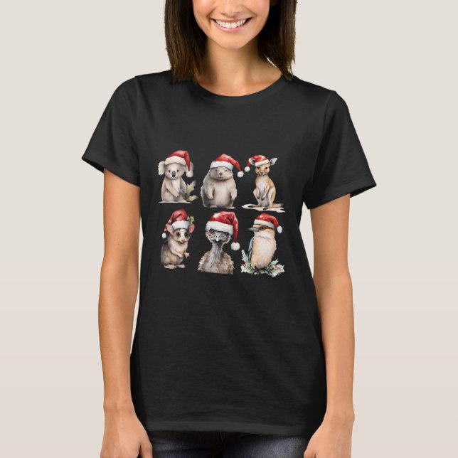 Camiseta Funny Aussie Animais Papais noeis De Natal Austral (Frente)