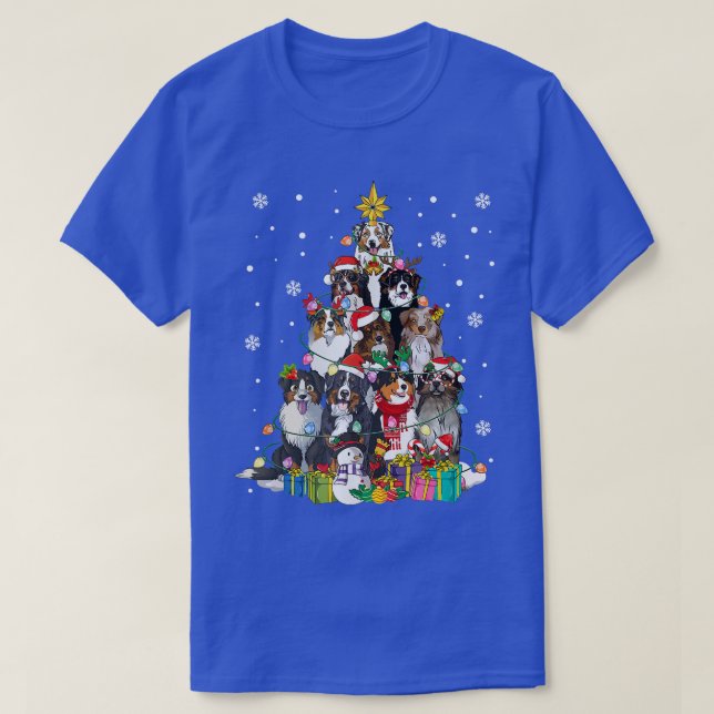Camiseta Funny Australian Shepherd Dog Christmas Tree Xmas  (Frente do Design)