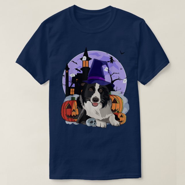 Camiseta Funny Australian Shepherd Dog Halloween Witch Pump (Frente do Design)