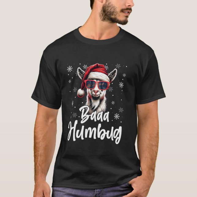 Camiseta Funny Baaa Humbug Santa Hat Óculos Sunglass Snowfl (Frente)
