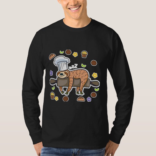 Camiseta Funny Baking Sloth Baker Cupcake Ativo (Frente)