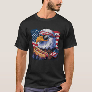 Camiseta Funny Bald Eagle Hotdog American Flag 4 De Julho