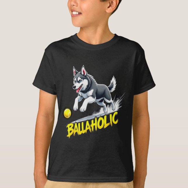 Camiseta Funny Ballaholic Siberian Husky Dog Chasing Ball  (Frente)