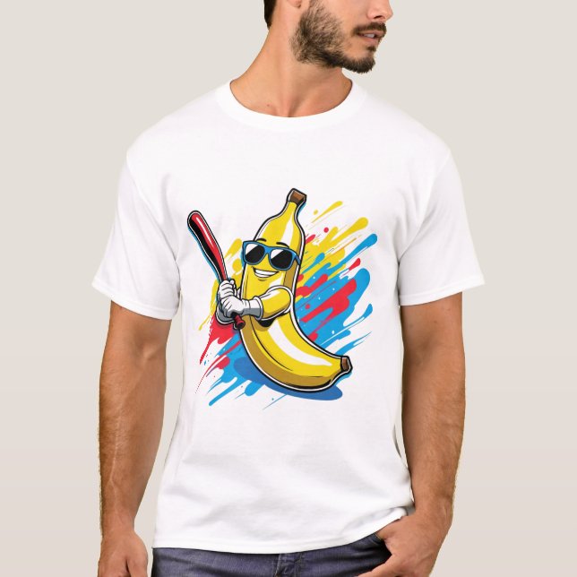Camiseta Funny Banana Swinging Baseball Funny Drip Mascot (Frente)