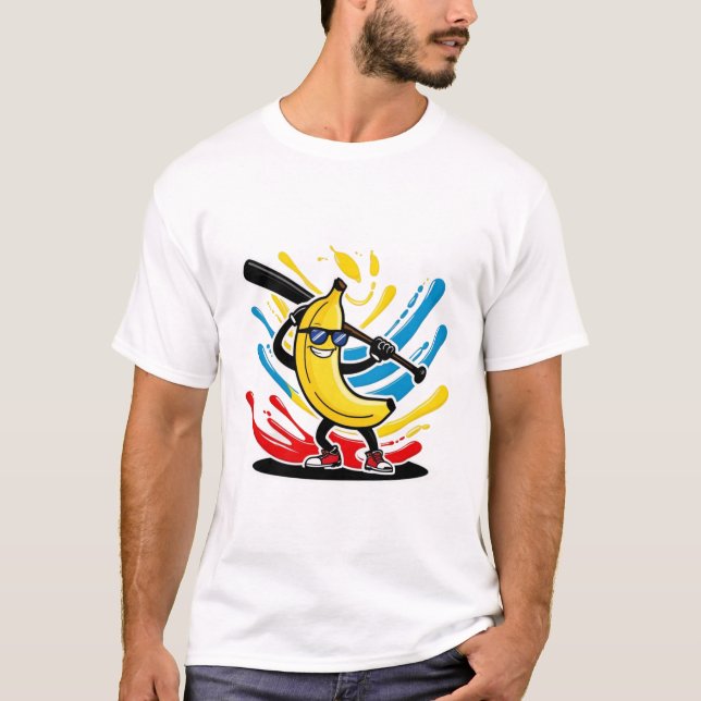 Camiseta Funny Banana Swinging Baseball Funny Drip Mascot  (Frente)