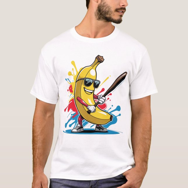 Camiseta Funny Banana Swinging Baseball Funny Drip Mascot  (Frente)