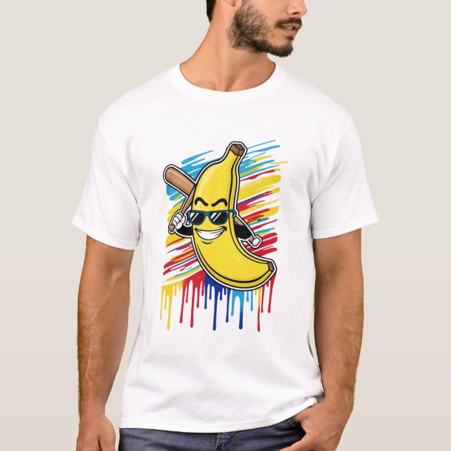 Camiseta Funny Banana Swinging Baseball Funny Drip Mascot  (Frente)