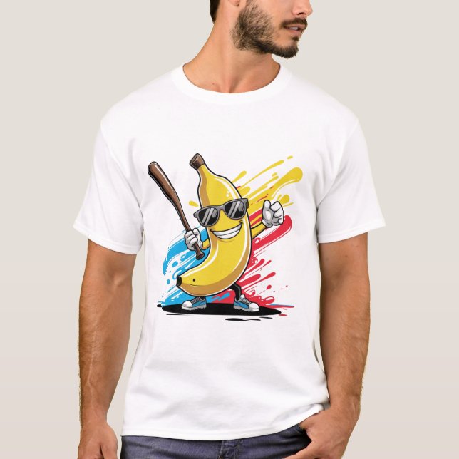 Camiseta Funny Banana Swinging Baseball Funny Drip Mascot  (Frente)