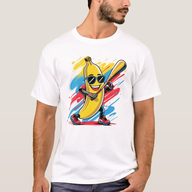Camiseta Funny Banana Swinging Baseball Funny Drip Mascot  (Frente)